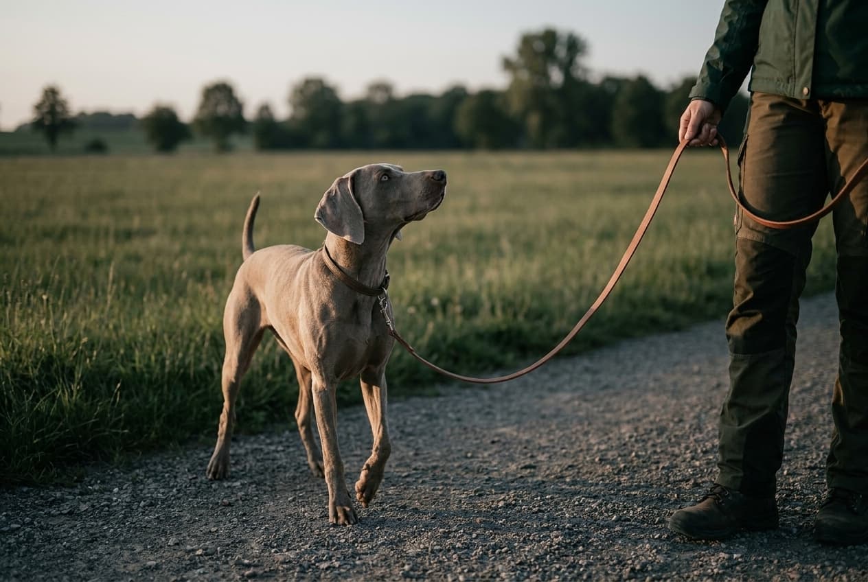 Hund geht entspannt an lockerer Leine neben der Bezugsperson