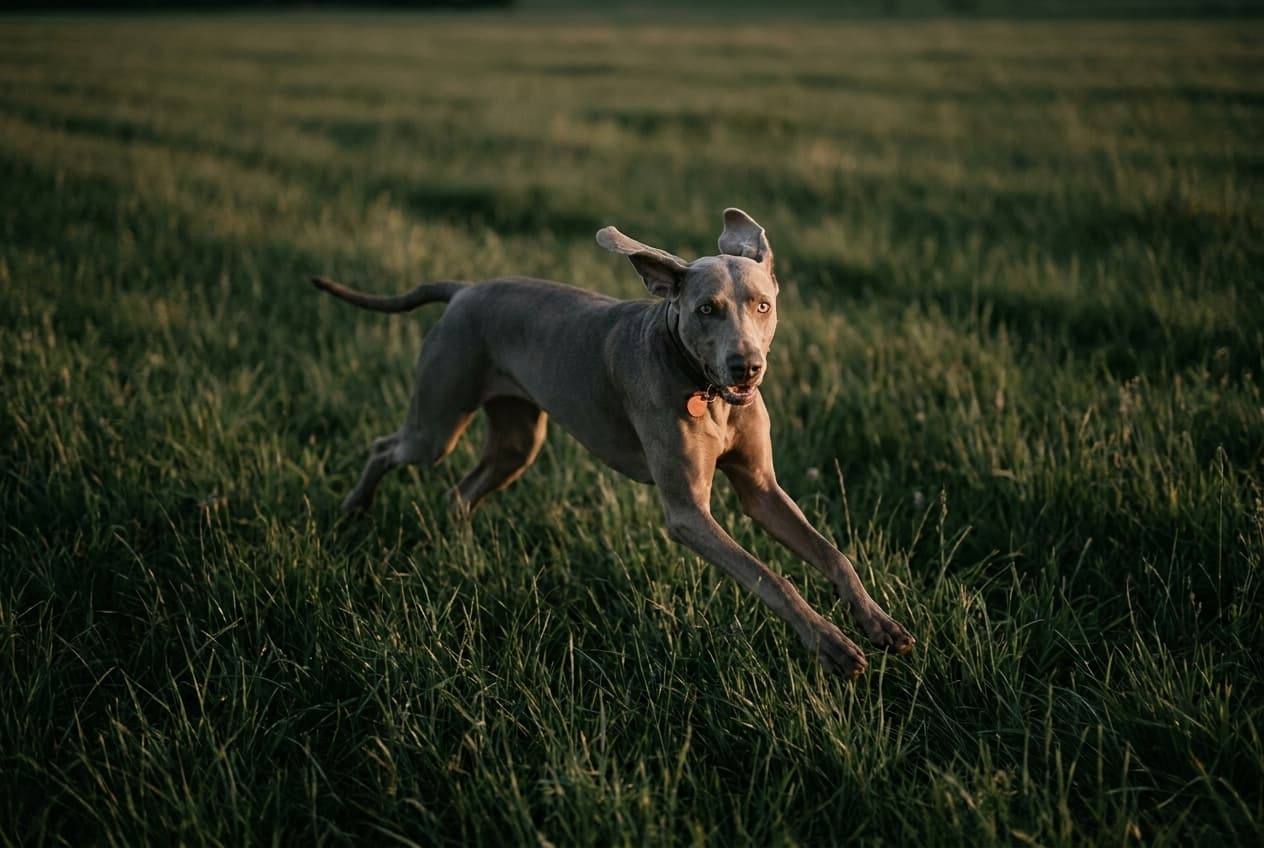 Hund rennt beim Rückruftraining freudig über die Wiese